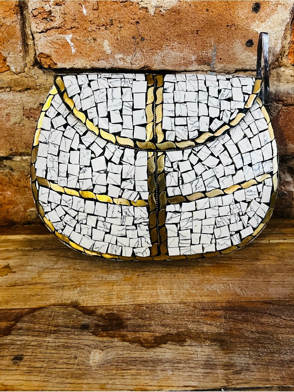 White and Gold Mosaic Crossbody Bag
